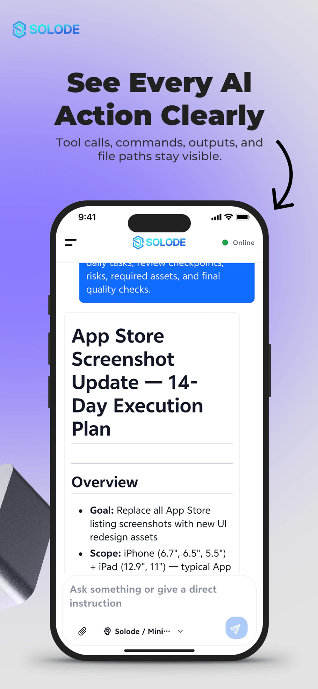 Solode app visible AI action screen