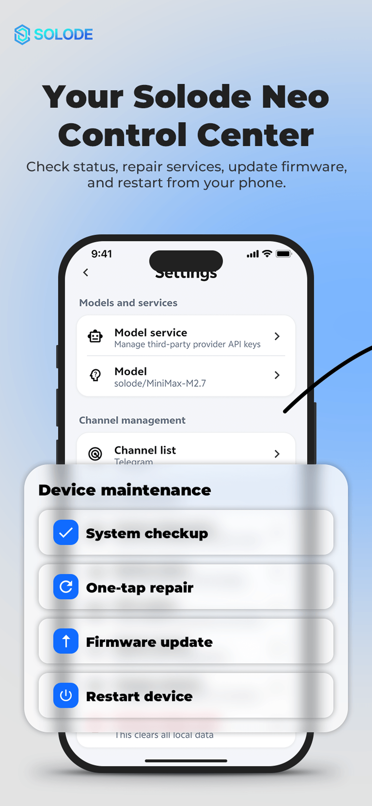 Solode app device control center