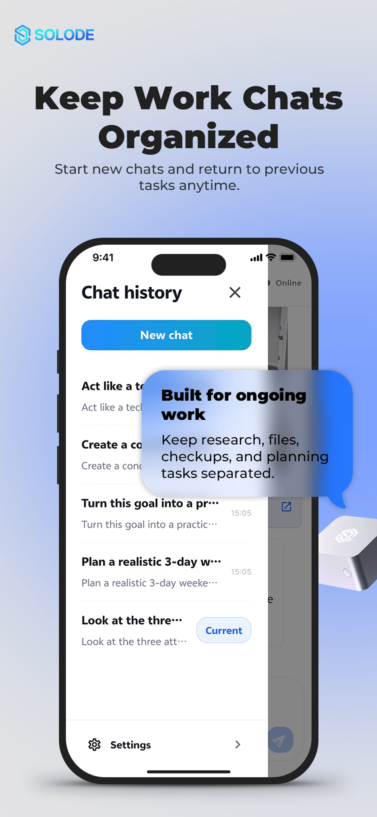 Solode app work chat history screen