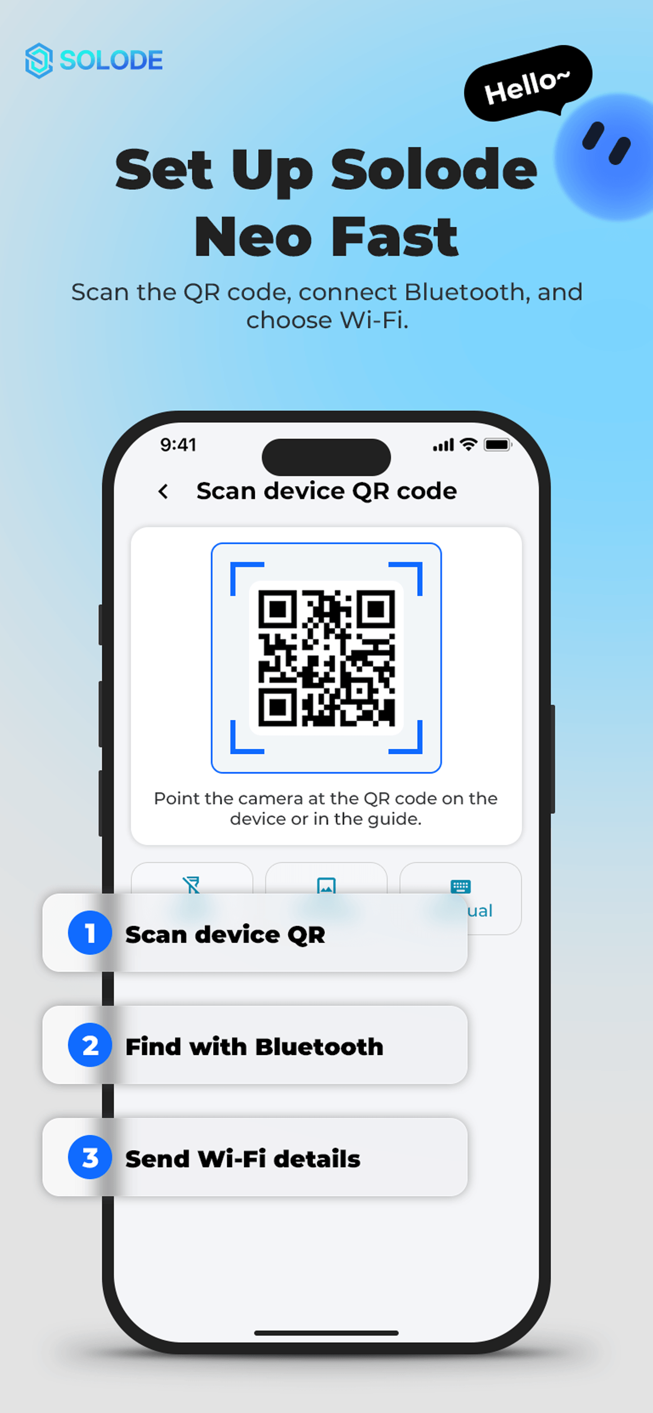 Solode app QR setup flow